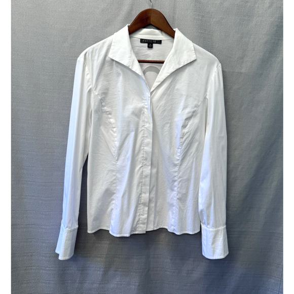 Lafayette 148 New York Tops - Lafayette 148 Button Up Shirt Womens Size 10 White Cotton Stretch Minimalist
